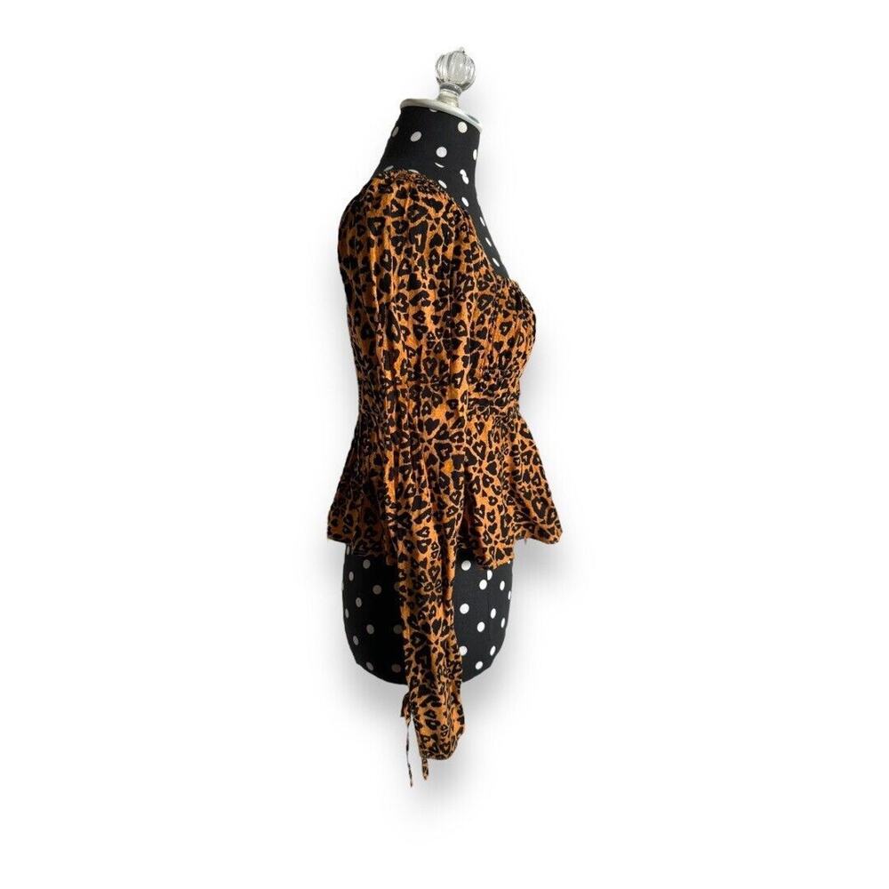 Urban Outfitters Womens Blouse Sz M Ava‎ Smocked Heart Leopard Print NEW - Picture 6 of 11